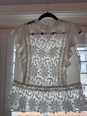 Peach White Lace Floral Crochet Top
